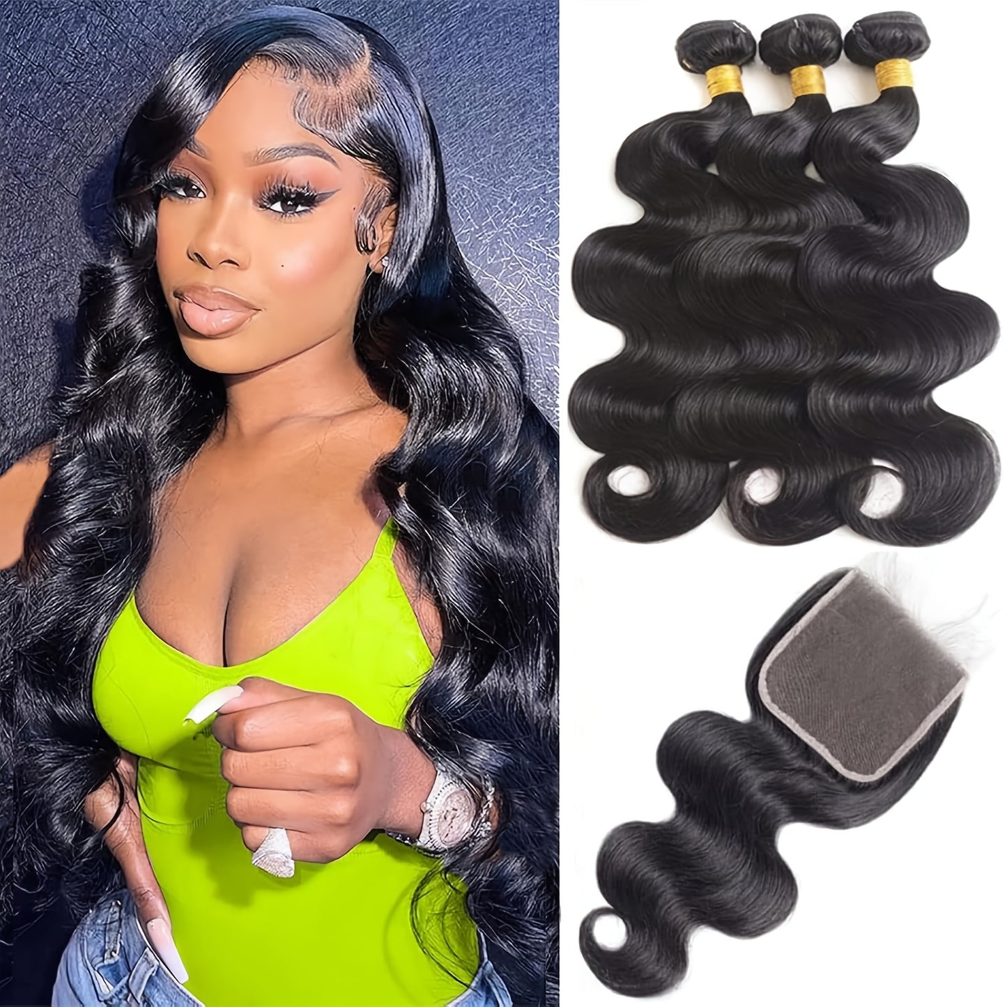 Brazilian Body Wave Virgin Human Hair Bundles With Lace Closure Human Hair Unprocessed Body Wave Hair Bundles With Closure 4X4 Lace Free Part Natural Black Hair