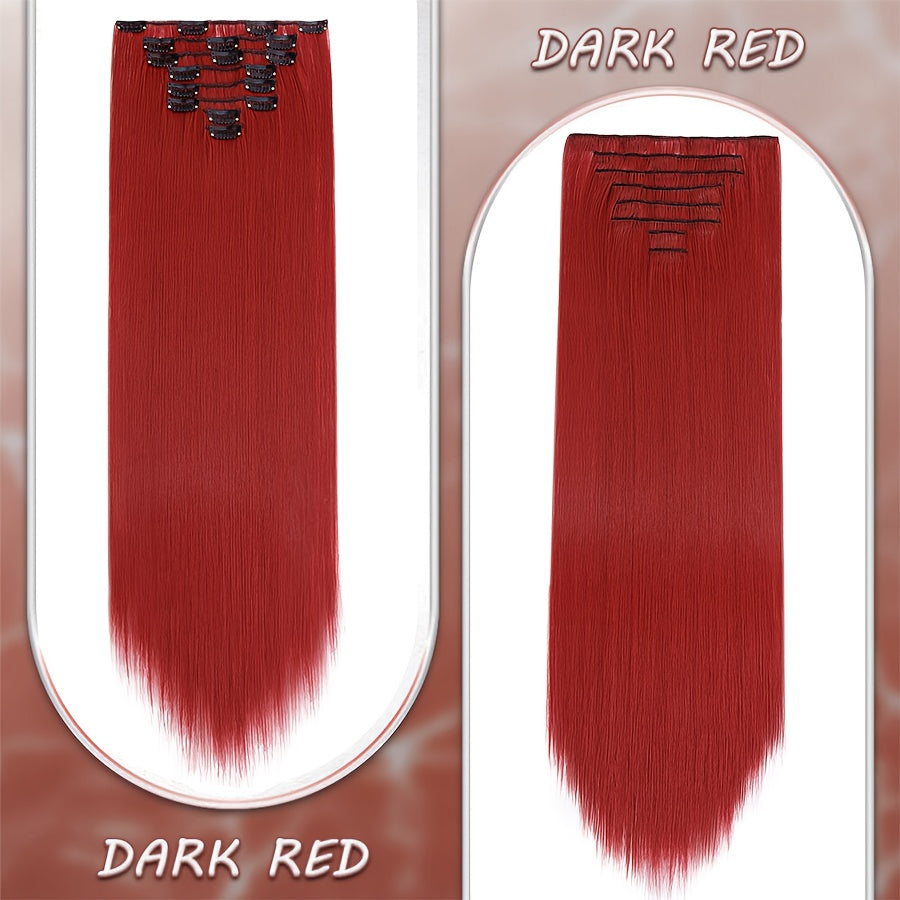 8pcs Clip In Hair Extensions Long Straight Thick Synthetic Hairpieces 22inch/55cm Silk Fiber Double Weft Natural Curly 8pieces/Set Hair Piece Highlight Mix Pure Colors For Women Daily Party Halloween Xmas