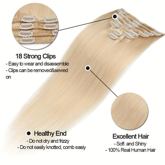 40.64-60.96cm Clip Hair 100% Remy Human Hair Extensions 8 Pieces Full Head Long Short Standard Wefts Soft & Natural Hair Extensions