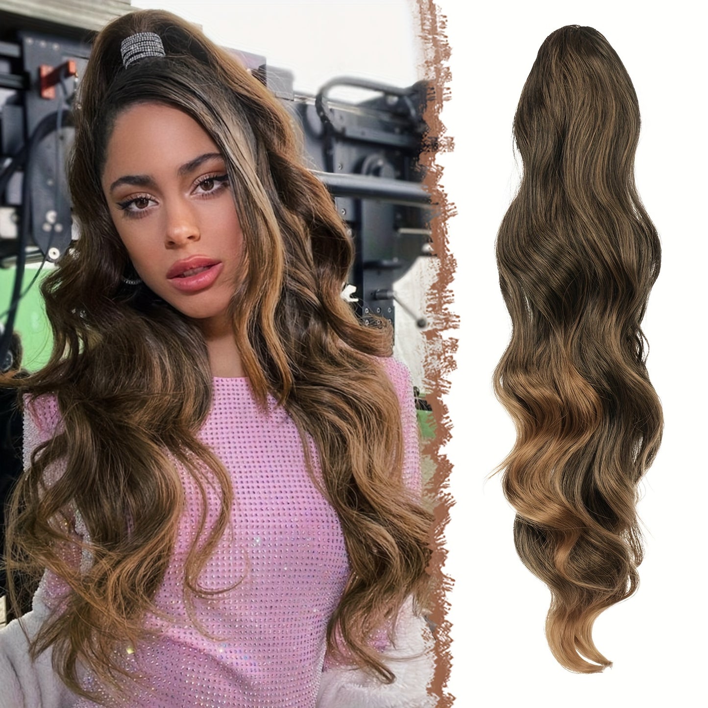 FESHFEN Long Ponytail Extension Curly Wavy Clip In Synthetic Hairpieces Drawstring Ponytail Pony Tail Hairpiece Hair Pony Extension For Women Girls