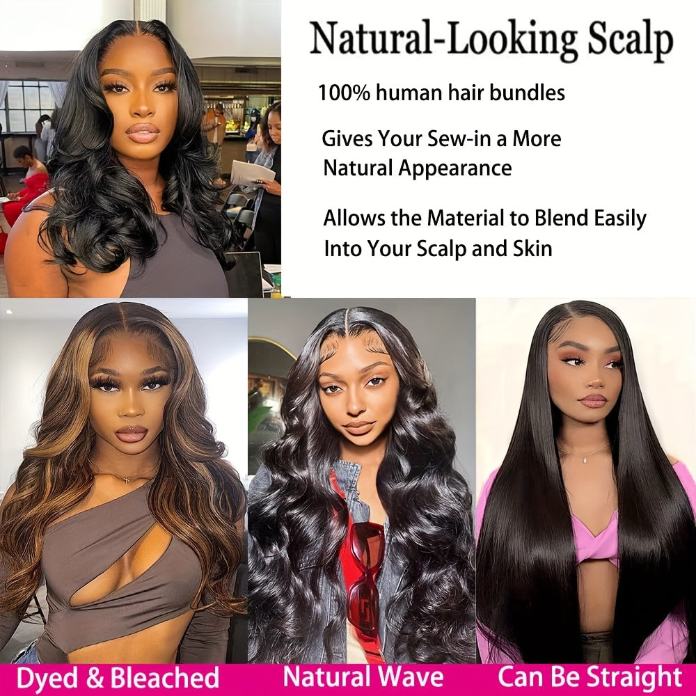 3+1 Bonus Body Wave Human Hair Bundles with HD Lace Closure - Brazilian Virgin Hair, 4x4 Free Part, Natural Black, Voluminous Body Wave Curl, for African American Women - Everyday & Special Events, Styling Versatility, Elegant Hairdo
