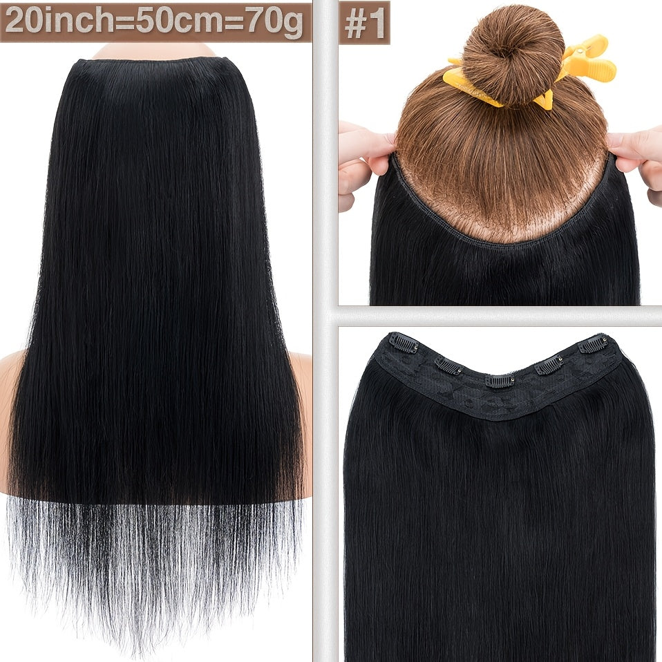 1pc 5 Clip-in Elegant Straight V-Shape Hair Extension Real Human Hair Accessories for Women and Girls 40.64-55.88cm Voluminous Look with Decorative Clips Increase Hair Volume Halloween Christmas Festival Perfect for Diverse Hairstyles Party Essentials