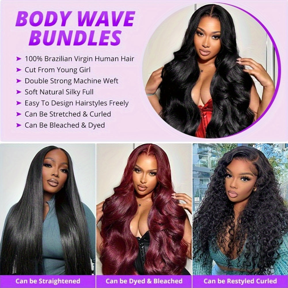 [Brazilian Body Wave Bundles] 3 Brazilian Body Wave Bundles 10A 100% Unprocessed Virgin Human Hair | 1B Natural Black Weave Bundles Deals