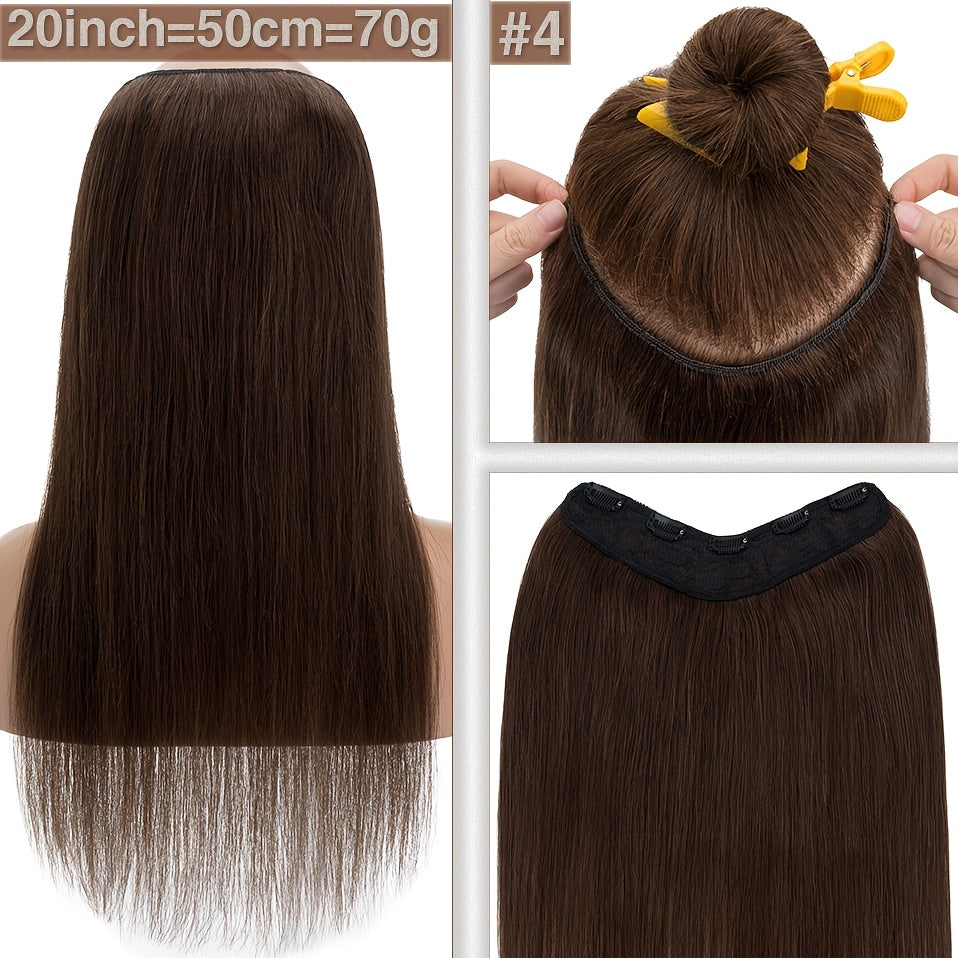 1pc 5 Clip-in Elegant Straight V-Shape Hair Extension Real Human Hair Accessories for Women and Girls 40.64-55.88cm Voluminous Look with Decorative Clips Increase Hair Volume Halloween Christmas Festival Perfect for Diverse Hairstyles Party Essentials
