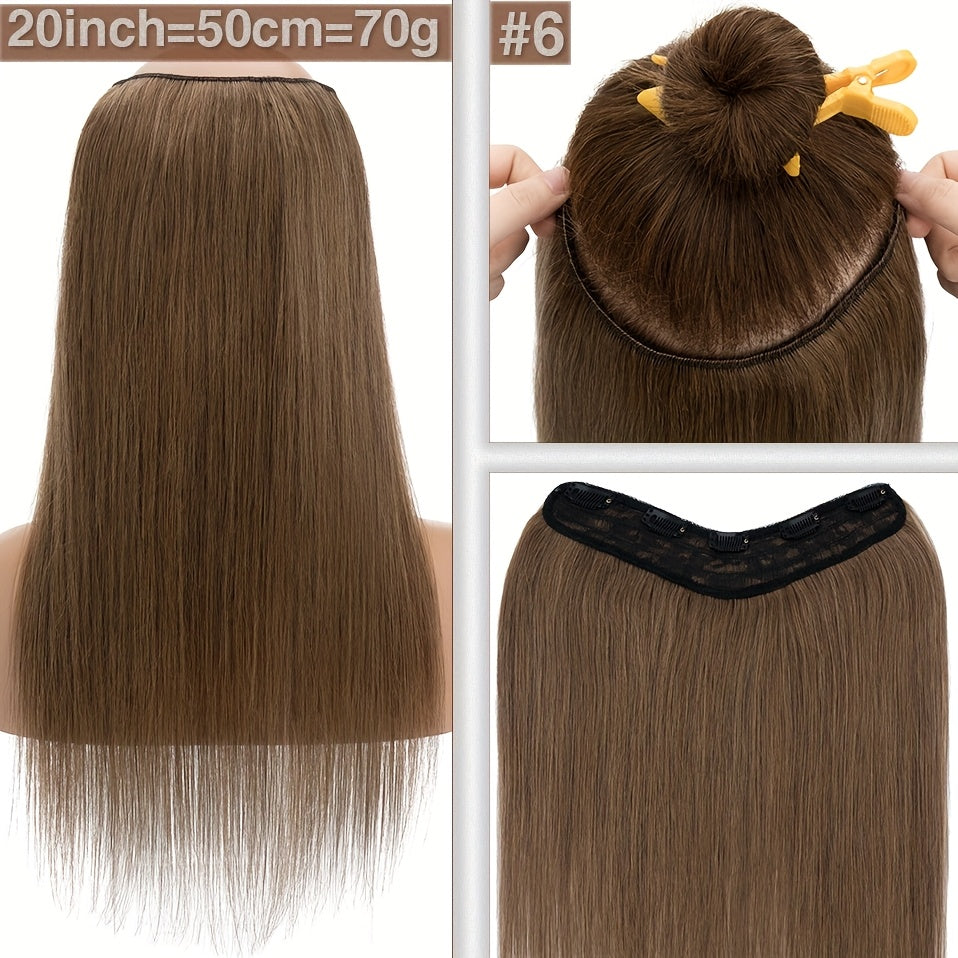 1pc 5 Clip-in Elegant Straight V-Shape Hair Extension Real Human Hair Accessories for Women and Girls 40.64-55.88cm Voluminous Look with Decorative Clips Increase Hair Volume Halloween Christmas Festival Perfect for Diverse Hairstyles Party Essentials