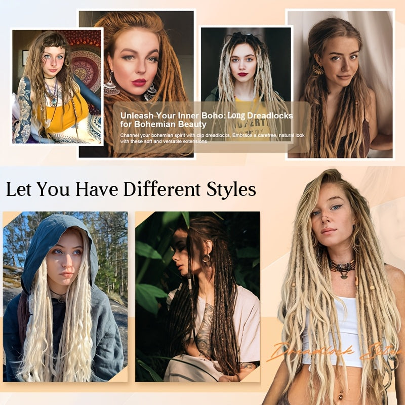 60.96 cm-3 Packs Hippie Dreadlock Extensions - Handmade Crochet Hair Braids for Women - 15 Strands Synthetic Locs with Realistic Texture And Easy to Install Design