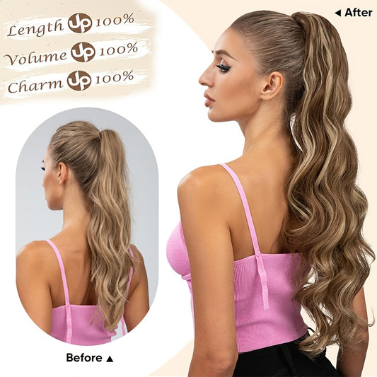 Long Curly Wavy Hair Piece Synthetic Pony Tail Extensions For Women Highlight Balayage