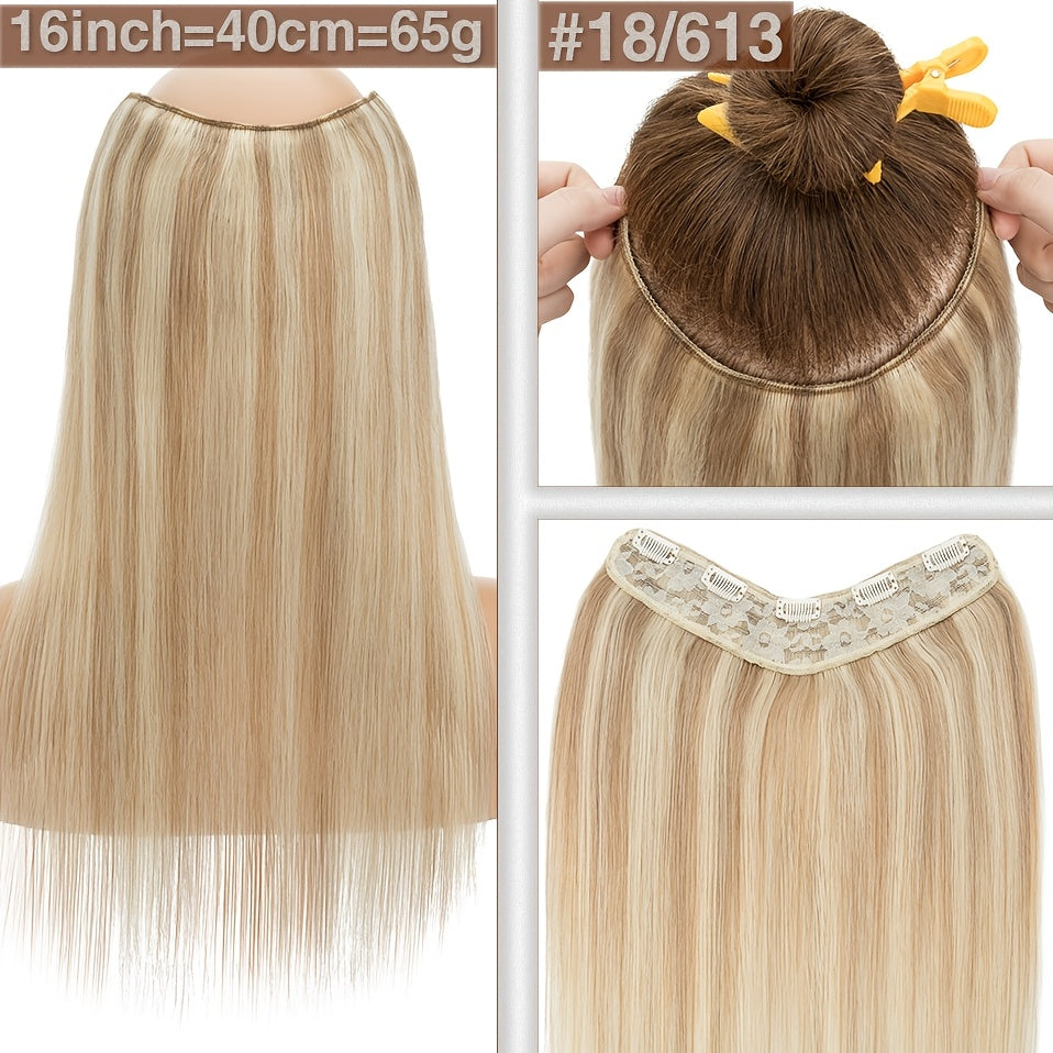 1pc 5 Clip-in Elegant Straight V-Shape Hair Extension Real Human Hair Accessories for Women and Girls 40.64-55.88cm Voluminous Look with Decorative Clips Increase Hair Volume Halloween Christmas Festival Perfect for Diverse Hairstyles Party Essentials
