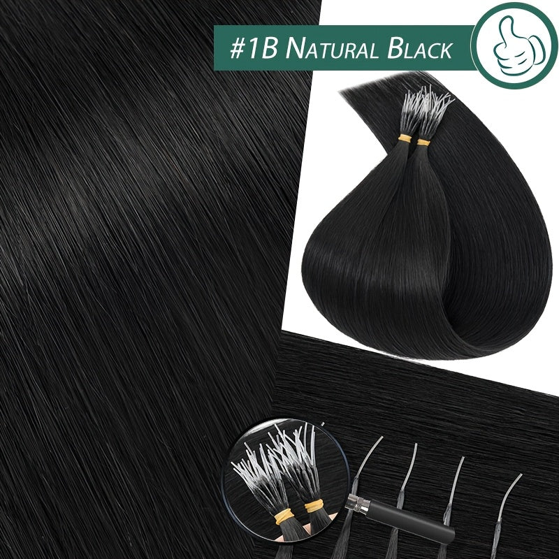 Elastic LinkDouble Drawn Human Hair Extensions I Tip Nano Ring Beads Remy Hair Extensions 50g/Pack 100% HUman Hair