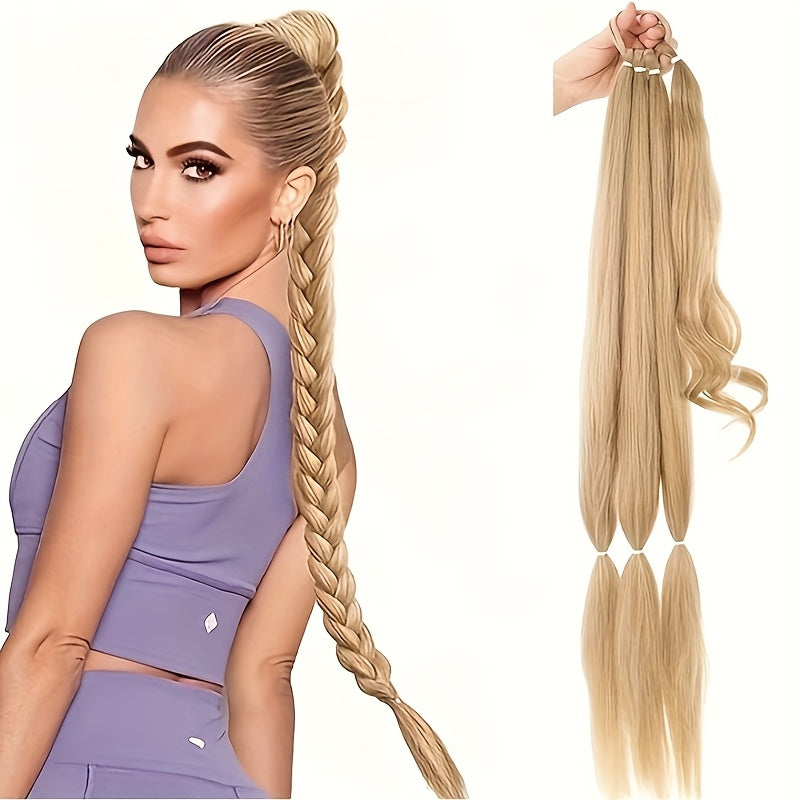 Extra-Long Golden Blonde Ponytail Extension, Braided Straight Synthetic Hairpiece with Wrap-Around Band, Soft and Natural Looking for Women'S Daily Wear, Ponytail Accessory | Elegant Style | Highquality