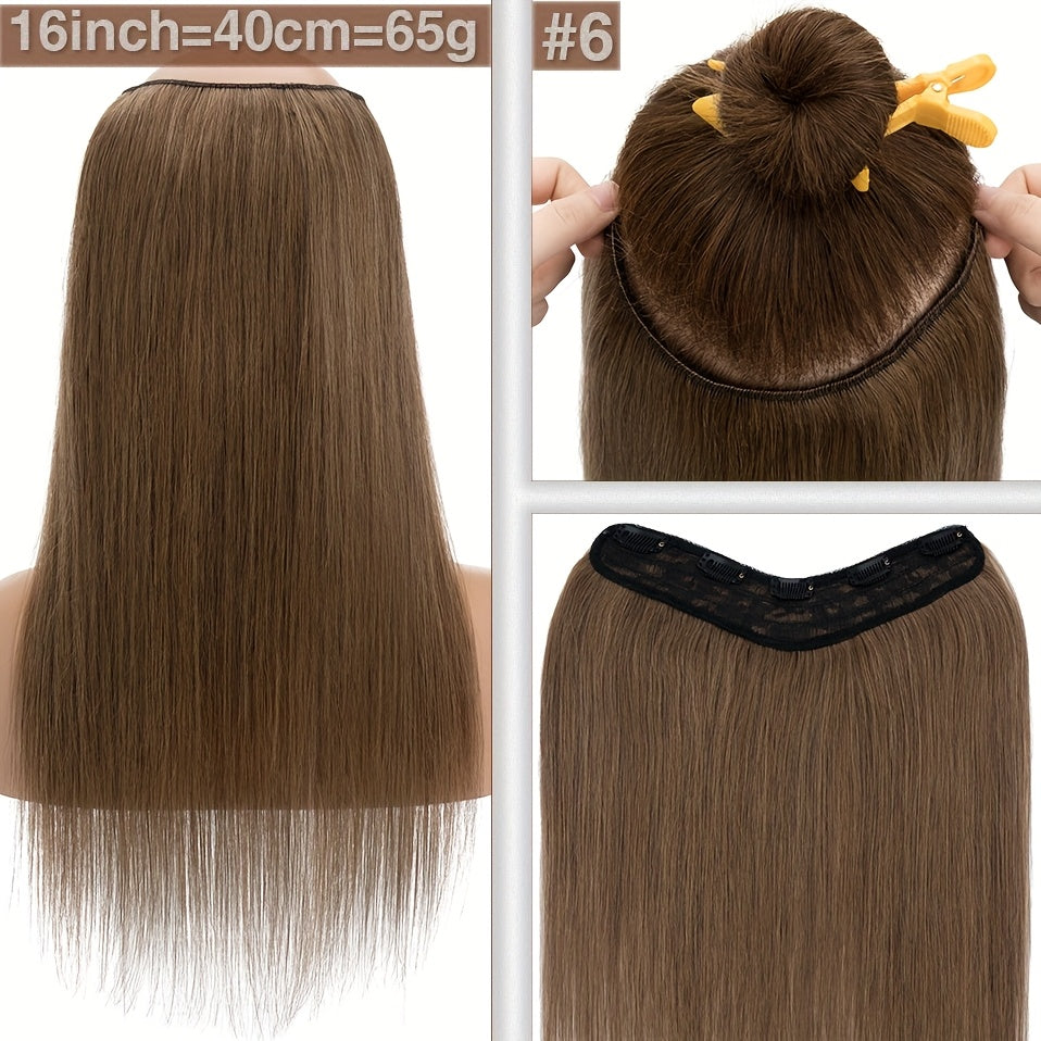 1pc 5 Clip-in Elegant Straight V-Shape Hair Extension Real Human Hair Accessories for Women and Girls 40.64-55.88cm Voluminous Look with Decorative Clips Increase Hair Volume Halloween Christmas Festival Perfect for Diverse Hairstyles Party Essentials
