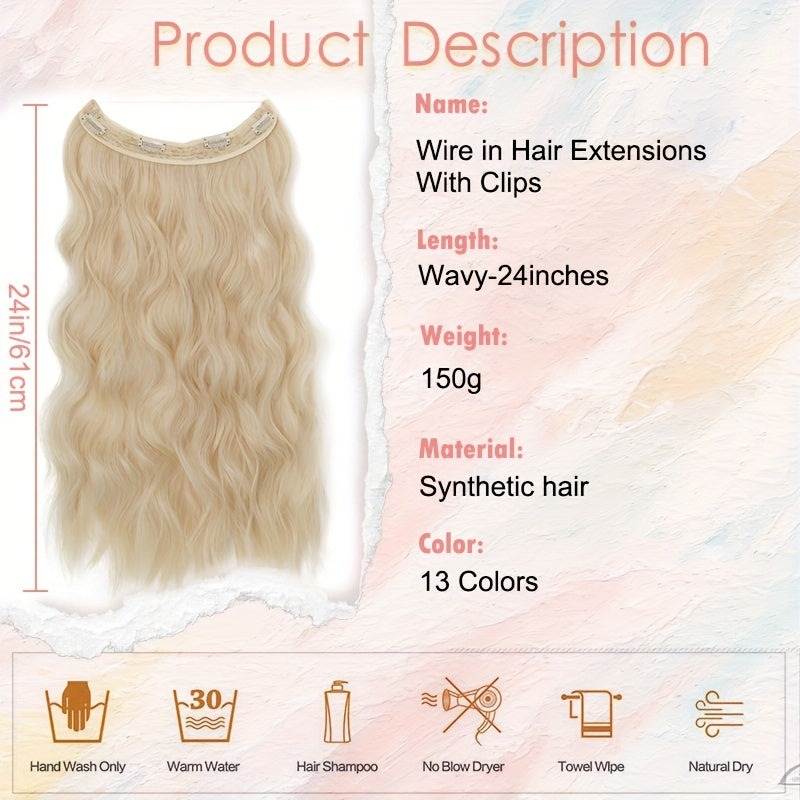 24-inch Wavy Curly Hair Extension With Invisible Headband, Adjustable Size, 4 Safety Clips, Secret Hair Extension Clips For Ladies