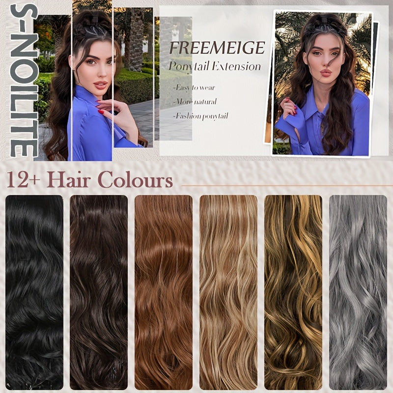 Long Curly Wavy Hair Piece Synthetic Pony Tail Extensions For Women Highlight Balayage