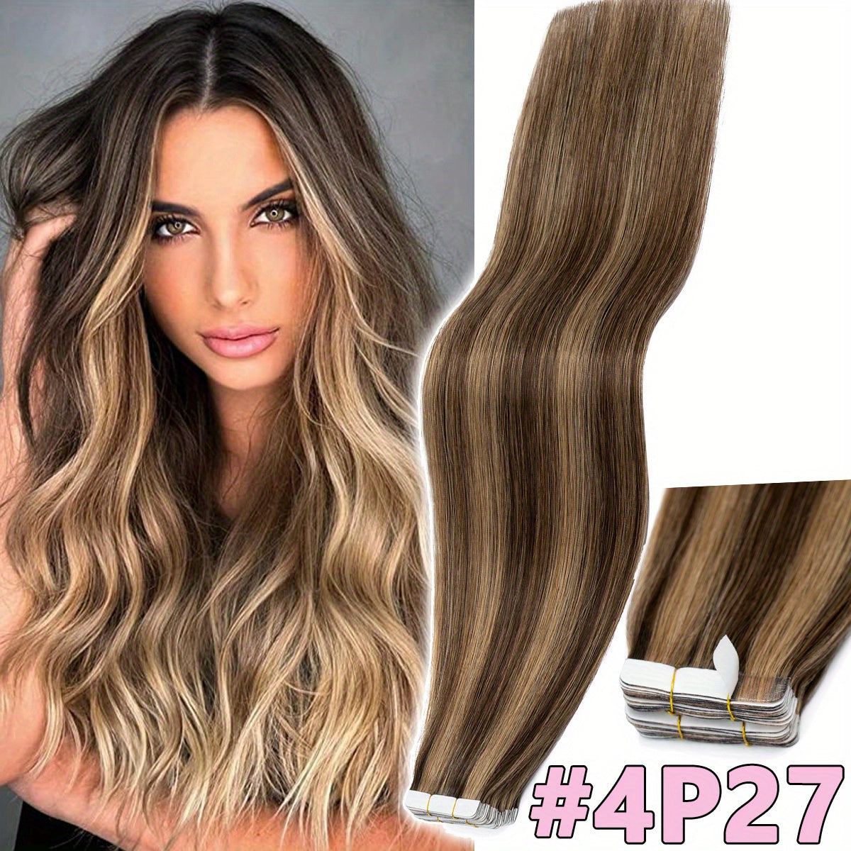 20PCS/50G Tape In 100% Human Hair Extensions Seamless Skin Weft Smooth Remy Hair Full Head 16/18/20Inch Long Straight Feel Soft & Natural Looking Mix Color