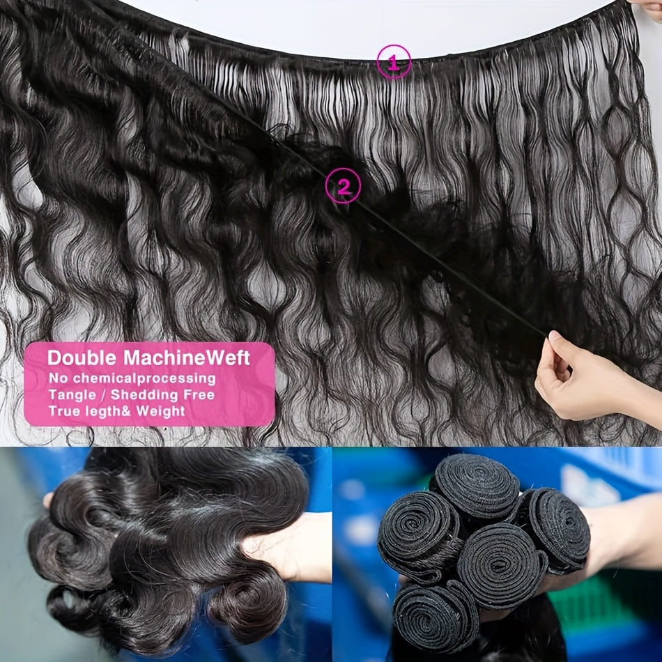 Body Wave Bundles With Closure Human Hair Human Hair Bundles With Closure 100% Brazilian Virgin Body Wave 3 Bundles Human Hair With 4x4 Lace Closure Natural Black