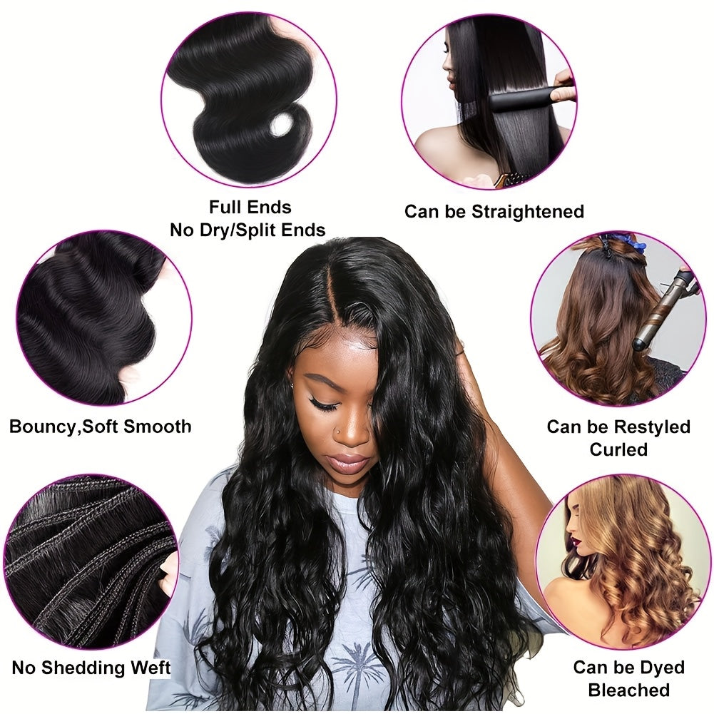 [Brazilian Body Wave Bundles] 3 Brazilian Body Wave Bundles 10A 100% Unprocessed Virgin Human Hair | 1B Natural Black Weave Bundles Deals