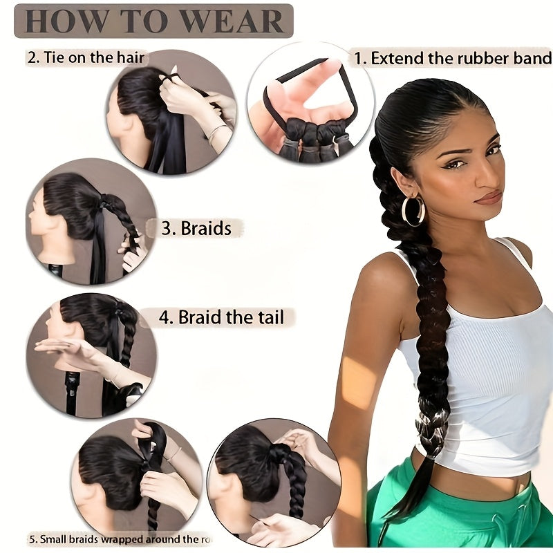 Extra-Long Golden Blonde Ponytail Extension, Braided Straight Synthetic Hairpiece with Wrap-Around Band, Soft and Natural Looking for Women'S Daily Wear, Ponytail Accessory | Elegant Style | Highquality