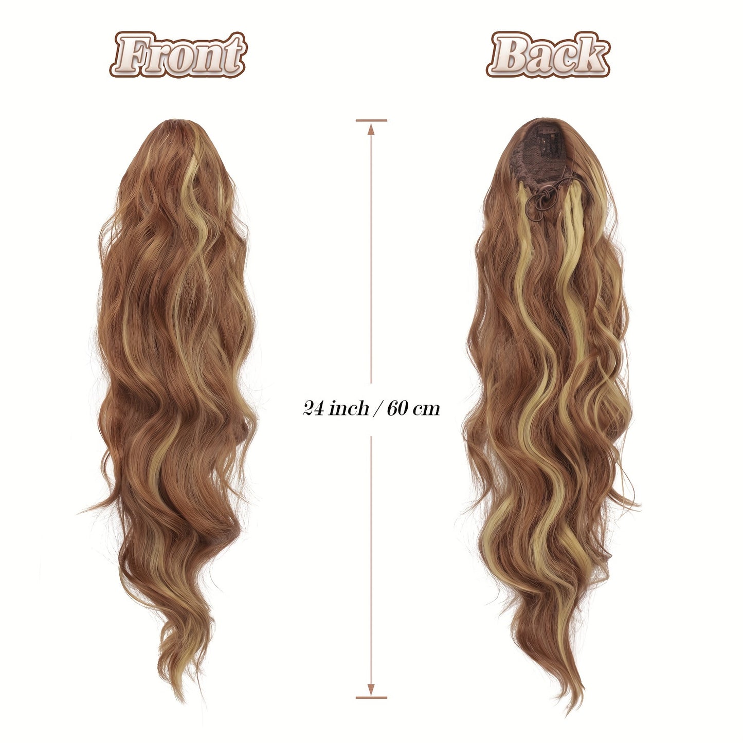 FESHFEN Long Ponytail Extension Curly Wavy Clip In Synthetic Hairpieces Drawstring Ponytail Pony Tail Hairpiece Hair Pony Extension For Women Girls