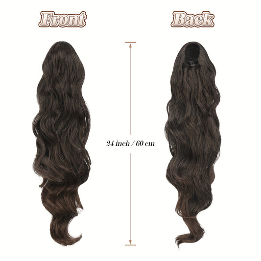 FESHFEN Long Ponytail Extension Curly Wavy Clip In Synthetic Hairpieces Drawstring Ponytail Pony Tail Hairpiece Hair Pony Extension For Women Girls