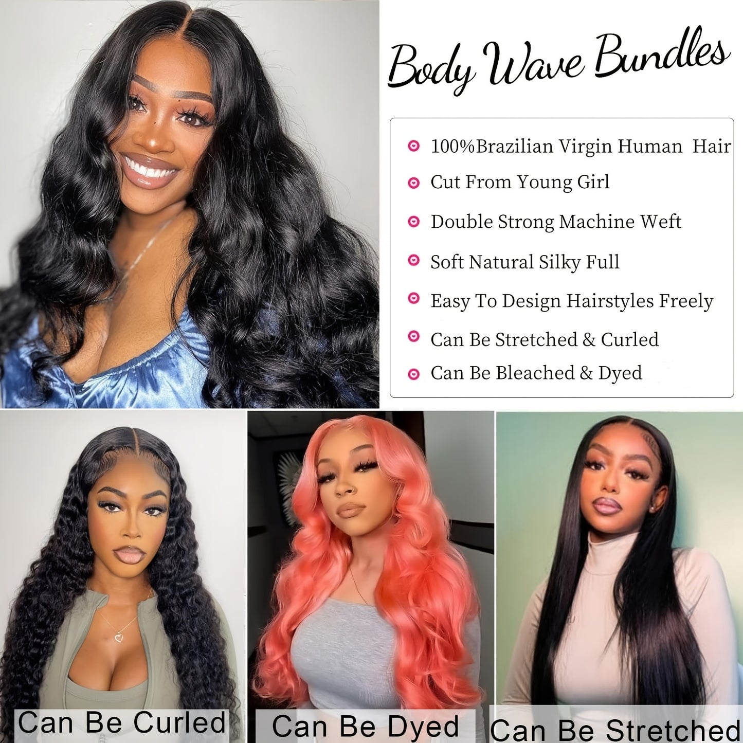 Body Wave Bundles Human Hair 12A Human Hair Bundles 100% Unprocessed Brazilian Virgin Hair Bundle Deals Quick Weave 3 Bundle Real Human Hair Natural Black Hair Extensions For Woman