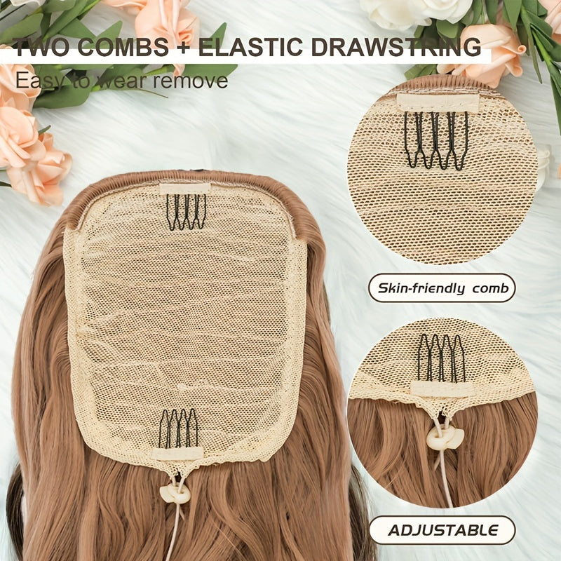 Long Curly Wavy Hair Piece Synthetic Pony Tail Extensions For Women Highlight Balayage