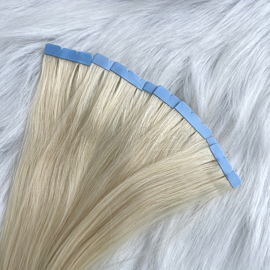 Natural Blonde Mini Tape In Human Hair Seamless Invisible Extensions 30.48-50.8 cm Long Straight Micro Tape Hair Color 60#