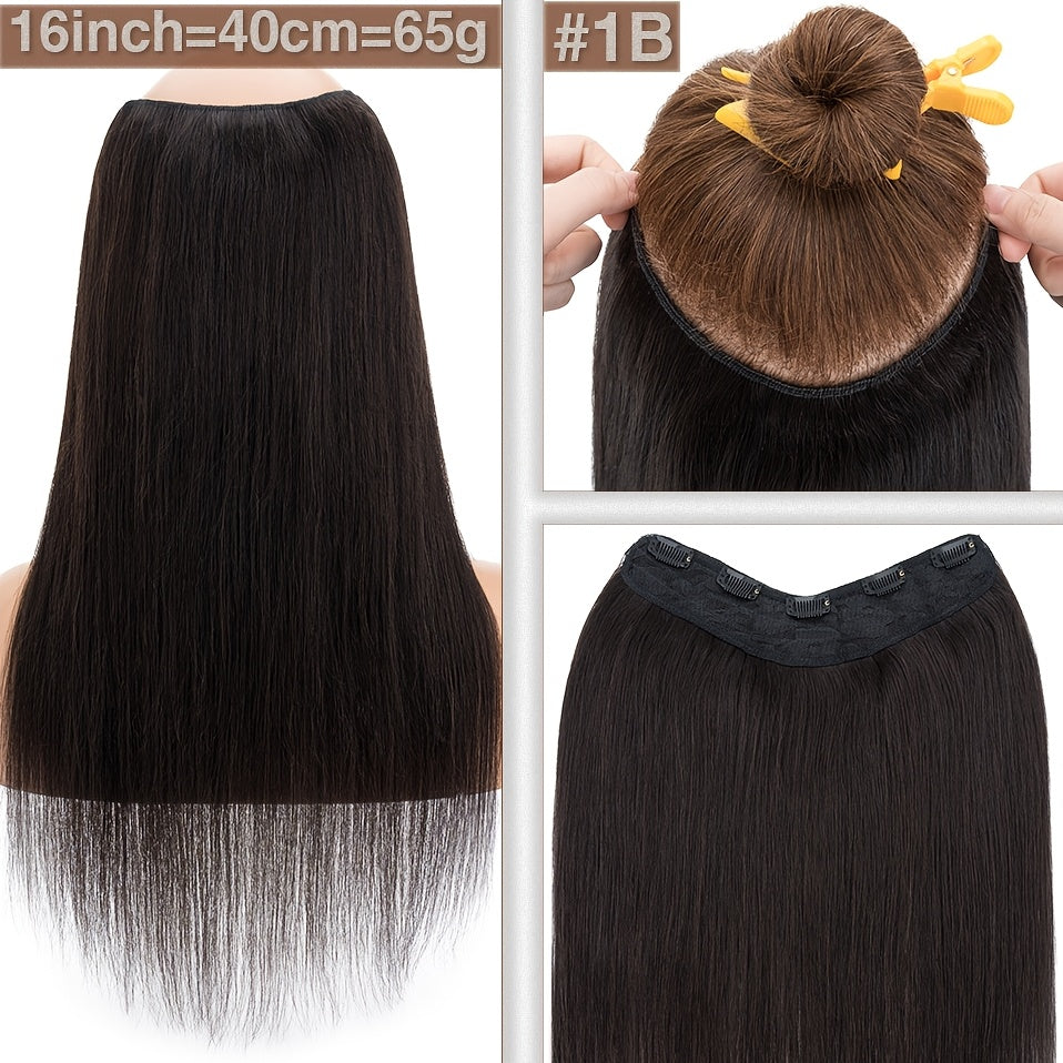 1pc 5 Clip-in Elegant Straight V-Shape Hair Extension Real Human Hair Accessories for Women and Girls 40.64-55.88cm Voluminous Look with Decorative Clips Increase Hair Volume Halloween Christmas Festival Perfect for Diverse Hairstyles Party Essentials