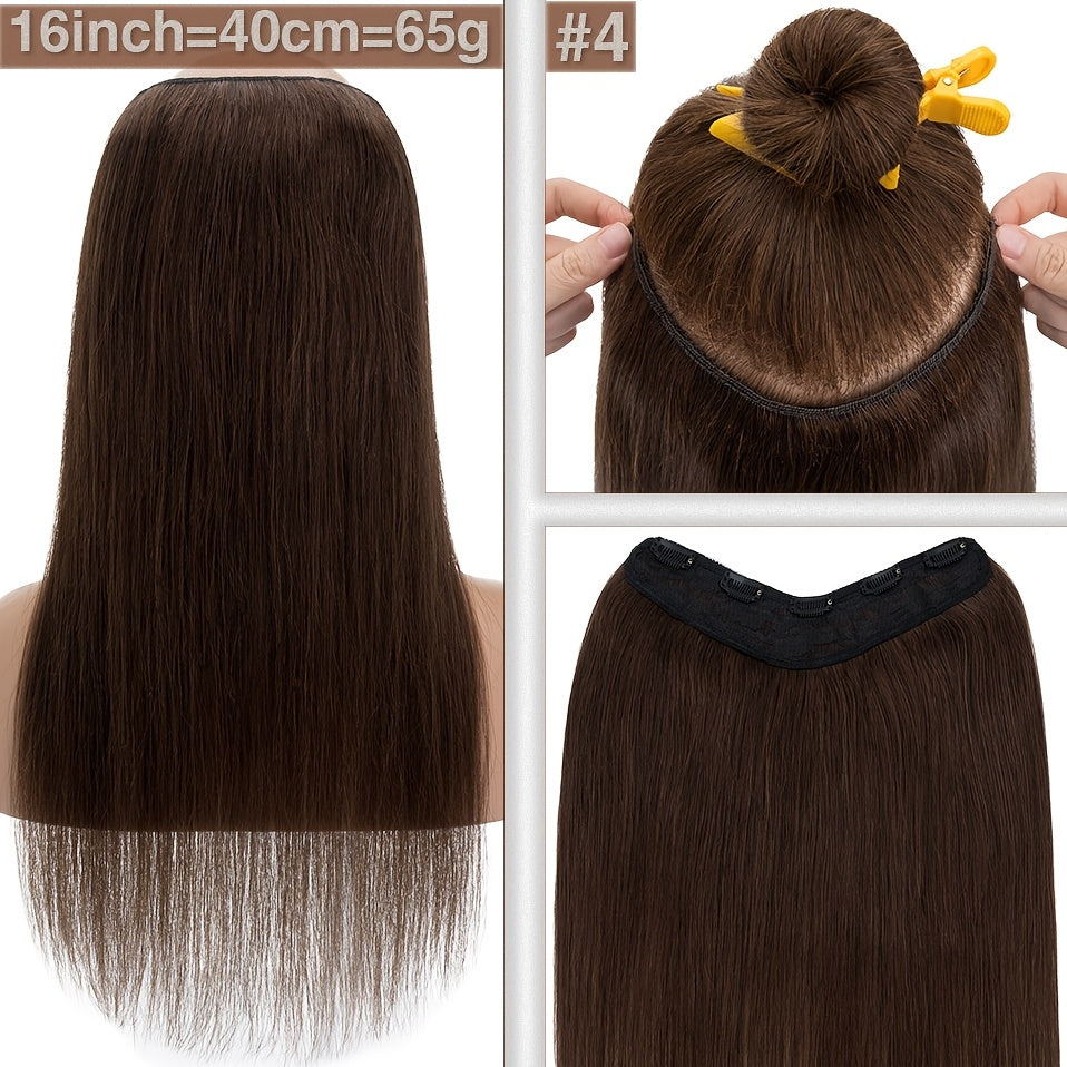 1pc 5 Clip-in Elegant Straight V-Shape Hair Extension Real Human Hair Accessories for Women and Girls 40.64-55.88cm Voluminous Look with Decorative Clips Increase Hair Volume Halloween Christmas Festival Perfect for Diverse Hairstyles Party Essentials
