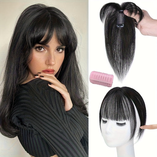 1pc Human Hair T-Shaped Wig Block Cover with French Bangs - Straight Hair Hair Topper for Women & Men, Real Human Hair, Easy to Tidy & Match Styles, Elegant Design for All Ethnicities, Hair Wig, Versatile Hairstyle Enhancer, Secure Fit Cap