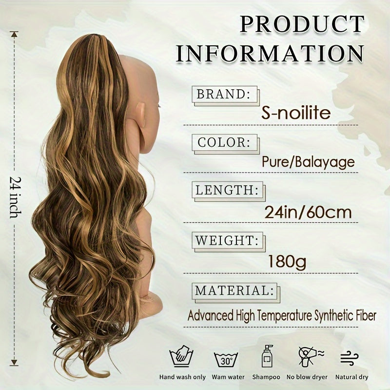 Long Curly Wavy Hair Piece Synthetic Pony Tail Extensions For Women Highlight Balayage