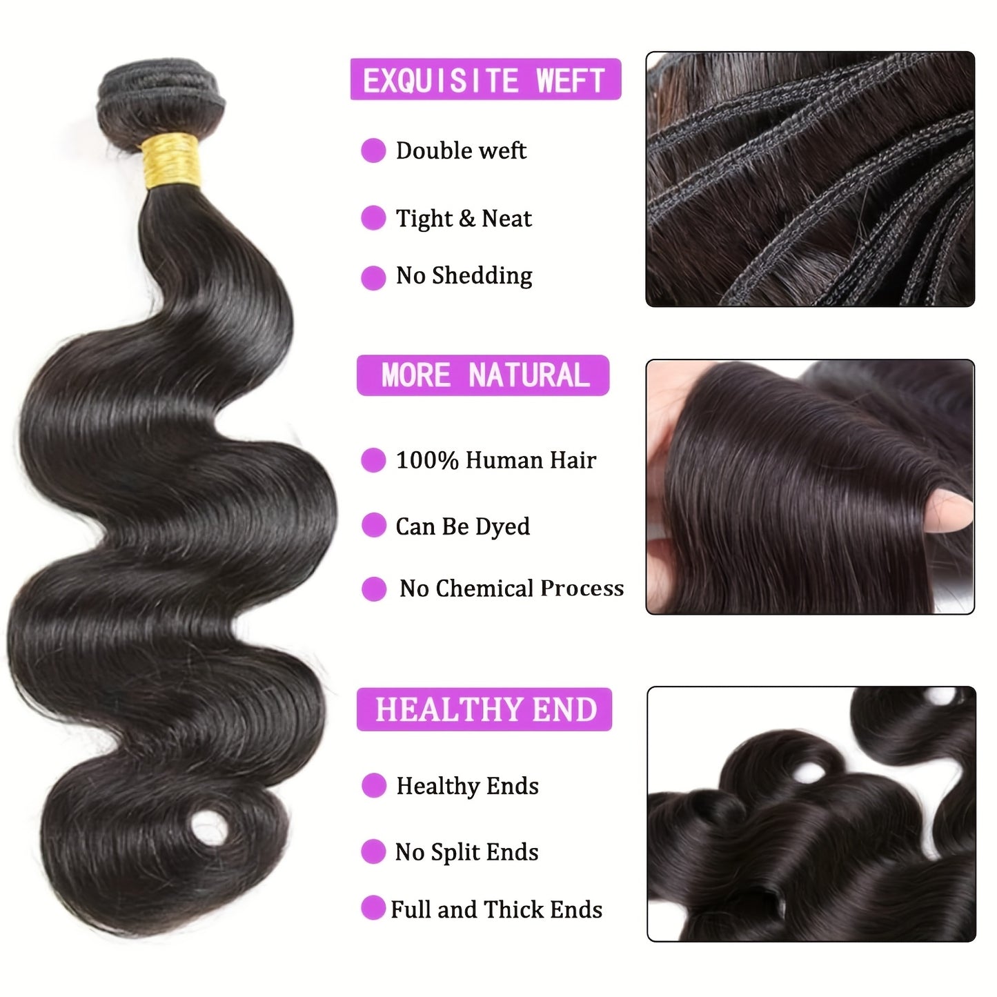 Body Wave Bundles With Closure Human Hair Human Hair Bundles With Closure 100% Brazilian Virgin Body Wave 3 Bundles Human Hair With 4x4 Lace Closure Natural Black