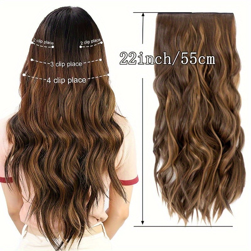 [Wavy Hair Extensions] Set of 4 Wavy And Curly Clip-In Hair Extensions with Highlights, 22 Inches Long, 180G Synthetic Hairpieces for Women, Perfect for Halloween And Christmas Hair Accessories