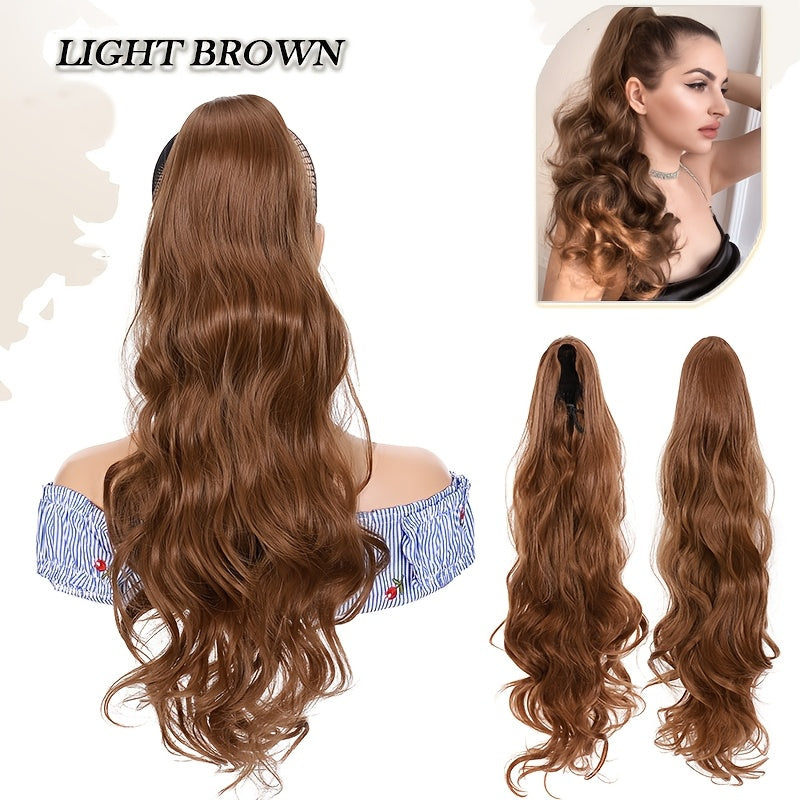 Long Curly Wavy Hair Piece Synthetic Pony Tail Extensions For Women Highlight Balayage