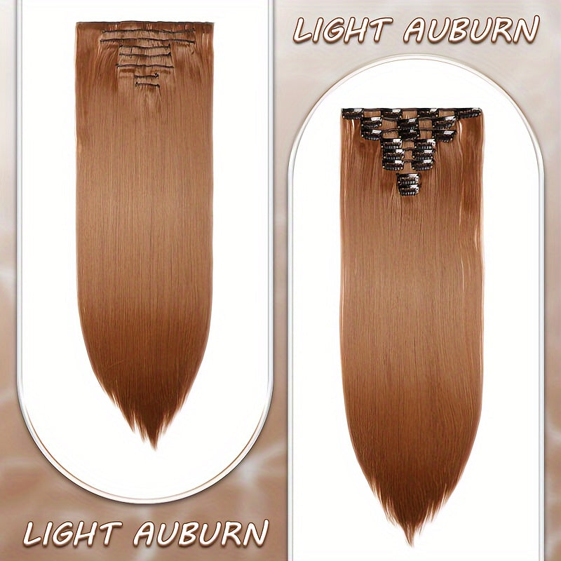 8pcs Clip In Hair Extensions Long Straight Thick Synthetic Hairpieces 22inch/55cm Silk Fiber Double Weft Natural Curly 8pieces/Set Hair Piece Highlight Mix Pure Colors For Women Daily Party Halloween Xmas