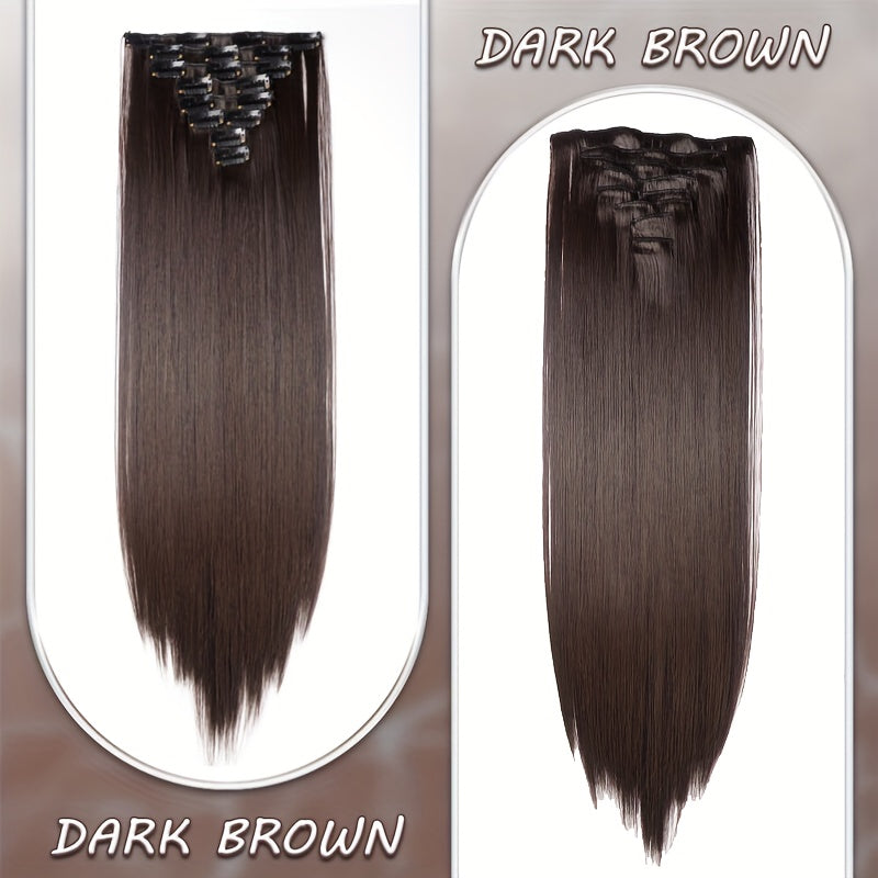 8pcs Clip In Hair Extensions Long Straight Thick Synthetic Hairpieces 22inch/55cm Silk Fiber Double Weft Natural Curly 8pieces/Set Hair Piece Highlight Mix Pure Colors For Women Daily Party Halloween Xmas