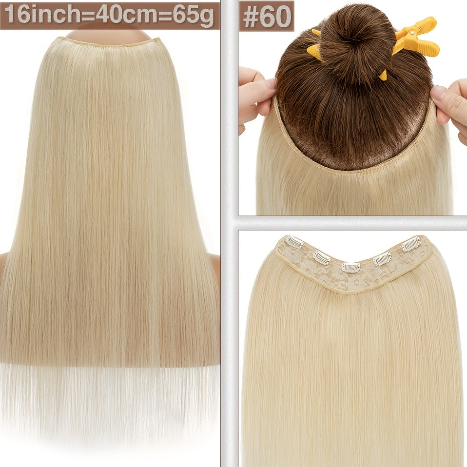 1pc 5 Clip-in Elegant Straight V-Shape Hair Extension Real Human Hair Accessories for Women and Girls 40.64-55.88cm Voluminous Look with Decorative Clips Increase Hair Volume Halloween Christmas Festival Perfect for Diverse Hairstyles Party Essentials
