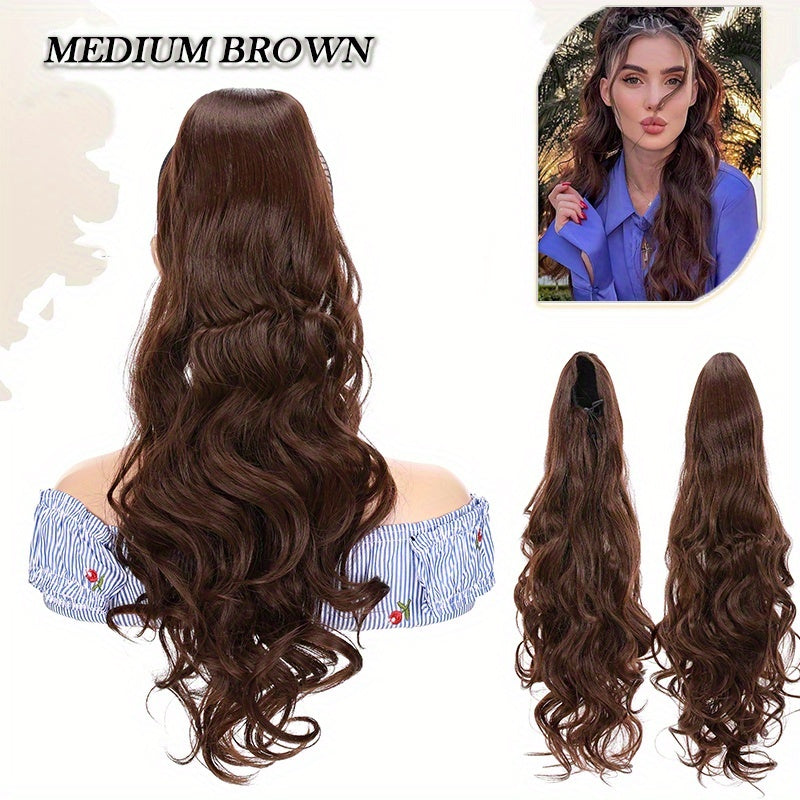 Long Curly Wavy Hair Piece Synthetic Pony Tail Extensions For Women Highlight Balayage