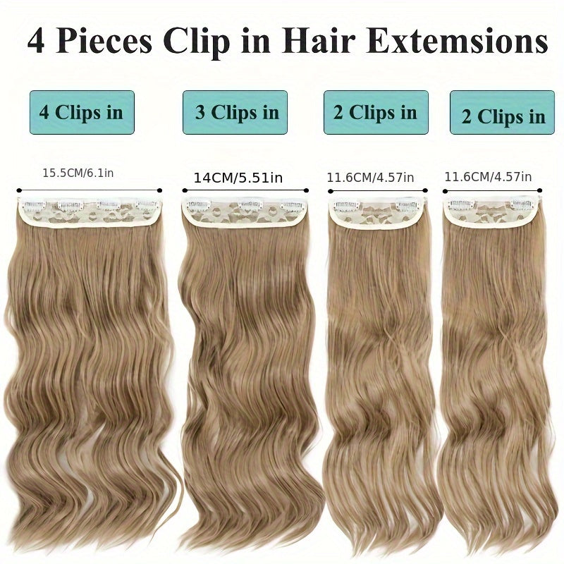 [Wavy Hair Extensions] Set of 4 Wavy And Curly Clip-In Hair Extensions with Highlights, 22 Inches Long, 180G Synthetic Hairpieces for Women, Perfect for Halloween And Christmas Hair Accessories