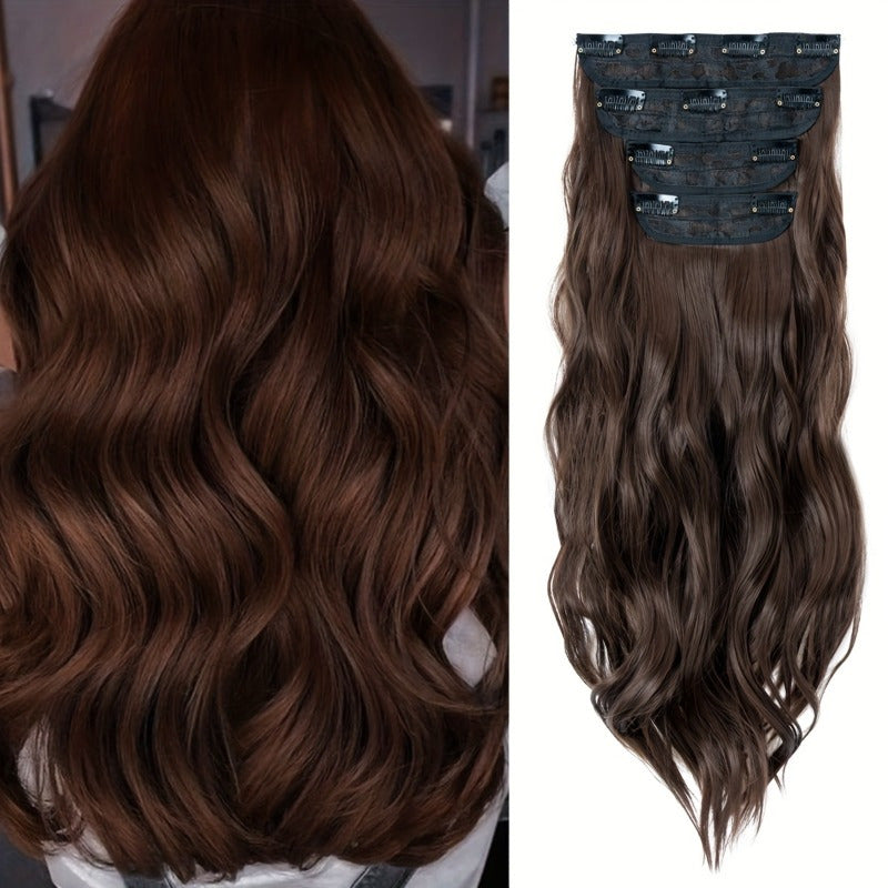[Wavy Hair Extensions] Set of 4 Wavy And Curly Clip-In Hair Extensions with Highlights, 22 Inches Long, 180G Synthetic Hairpieces for Women, Perfect for Halloween And Christmas Hair Accessories