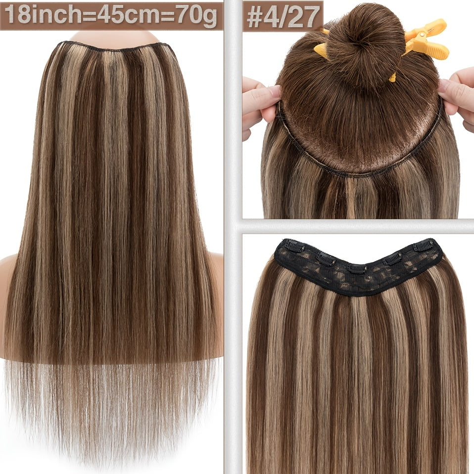 1pc 5 Clip-in Elegant Straight V-Shape Hair Extension Real Human Hair Accessories for Women and Girls 40.64-55.88cm Voluminous Look with Decorative Clips Increase Hair Volume Halloween Christmas Festival Perfect for Diverse Hairstyles Party Essentials