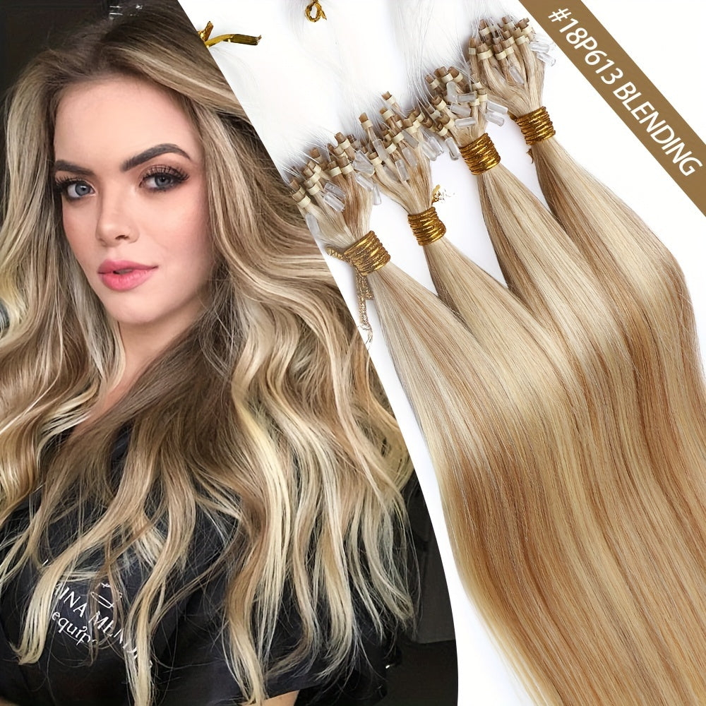50 Strands Invisible Micro Loop Hair Extensions - 100% Human Hair, 50g Pack, Straight Hair with Nano Beads for Fuller, Longer Hair - Perfect for Women of All Ethnicities, Hair Volume Enhancement | Versatile Hair Styling | Secure Loop Design
