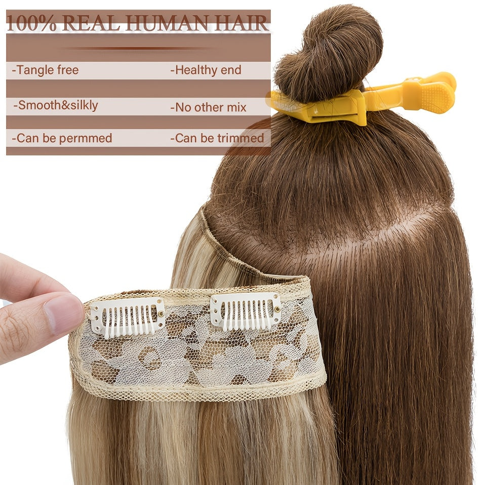 1pc 5 Clip-in Elegant Straight V-Shape Hair Extension Real Human Hair Accessories for Women and Girls 40.64-55.88cm Voluminous Look with Decorative Clips Increase Hair Volume Halloween Christmas Festival Perfect for Diverse Hairstyles Party Essentials