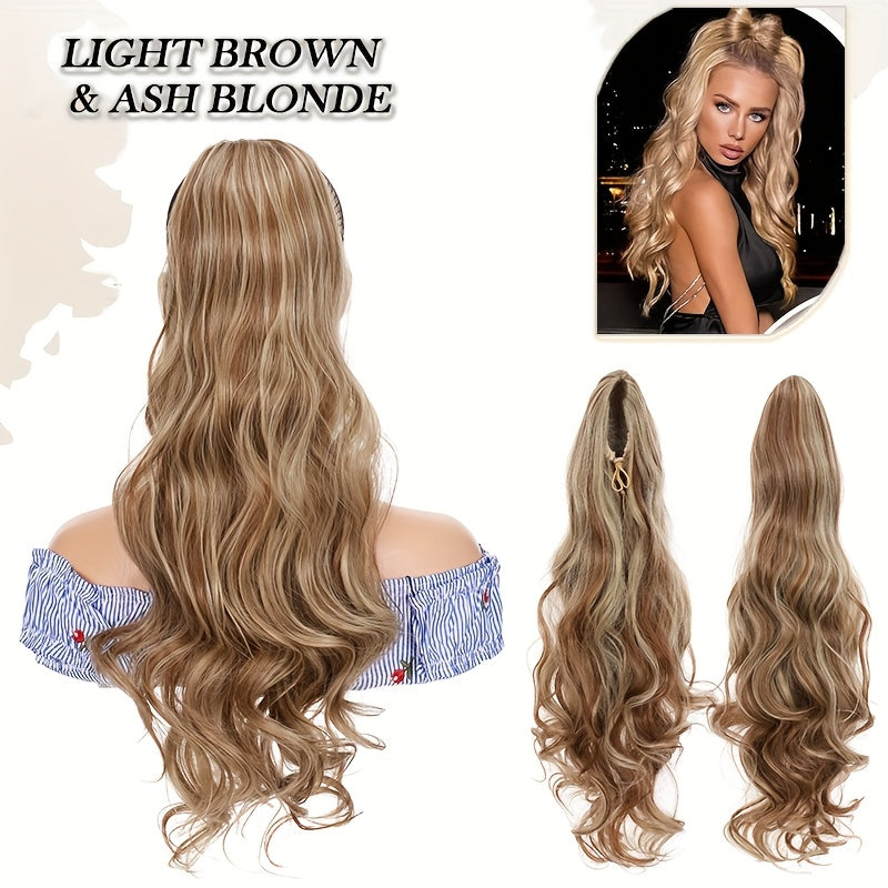 Long Curly Wavy Hair Piece Synthetic Pony Tail Extensions For Women Highlight Balayage