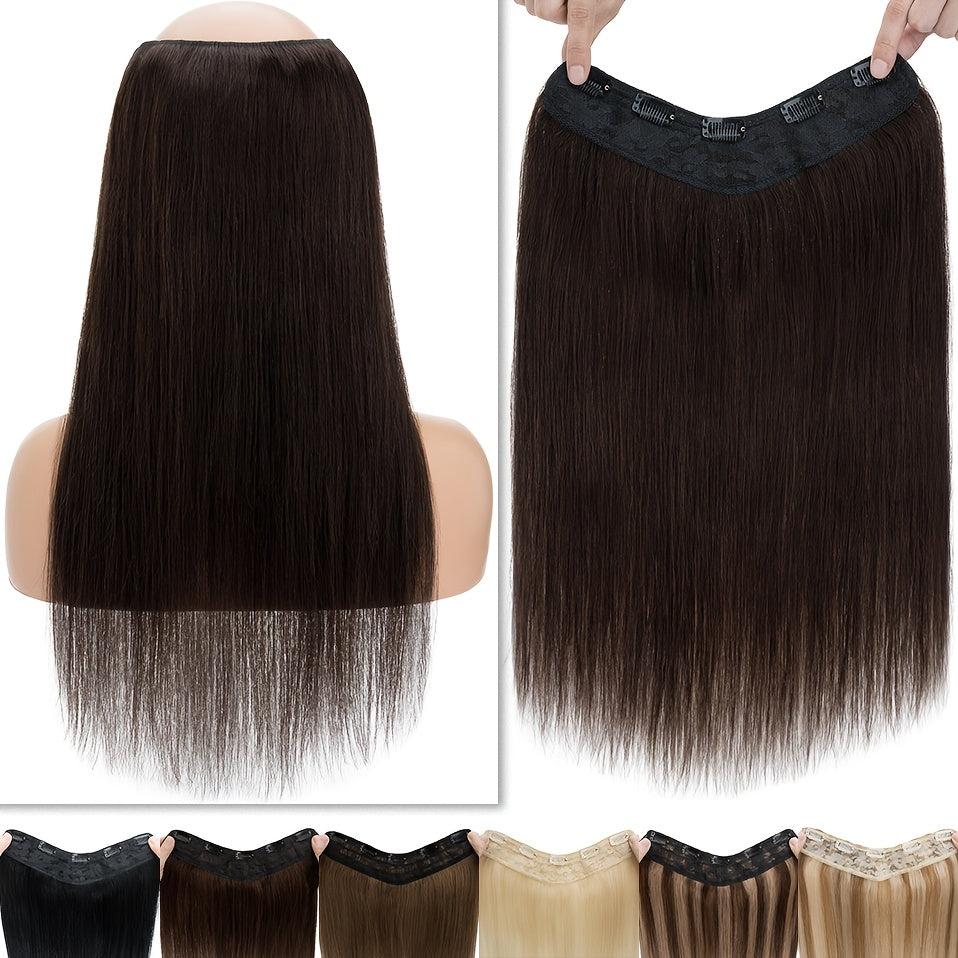 1pc 5 Clip-in Elegant Straight V-Shape Hair Extension Real Human Hair Accessories for Women and Girls 40.64-55.88cm Voluminous Look with Decorative Clips Increase Hair Volume Halloween Christmas Festival Perfect for Diverse Hairstyles Party Essentials