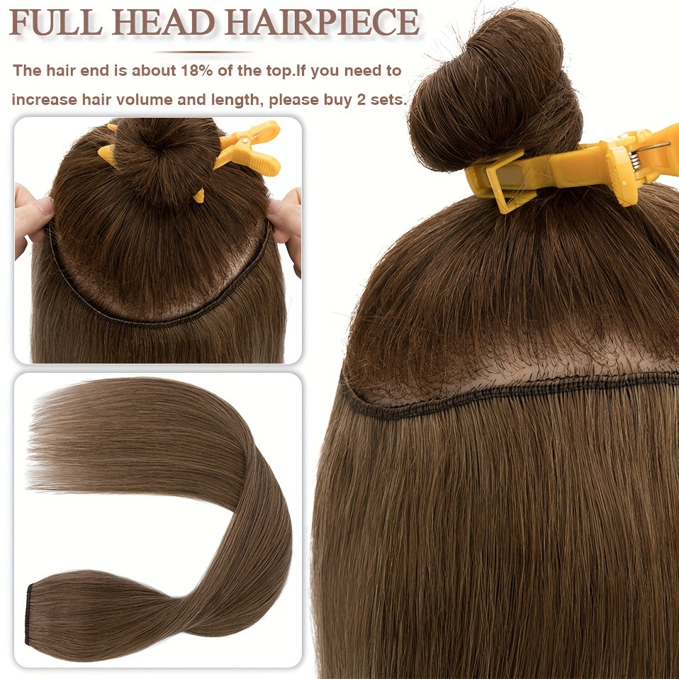 1pc 5 Clip-in Elegant Straight V-Shape Hair Extension Real Human Hair Accessories for Women and Girls 40.64-55.88cm Voluminous Look with Decorative Clips Increase Hair Volume Halloween Christmas Festival Perfect for Diverse Hairstyles Party Essentials