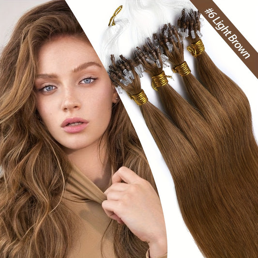 50 Strands Invisible Micro Loop Hair Extensions - 100% Human Hair, 50g Pack, Straight Hair with Nano Beads for Fuller, Longer Hair - Perfect for Women of All Ethnicities, Hair Volume Enhancement | Versatile Hair Styling | Secure Loop Design