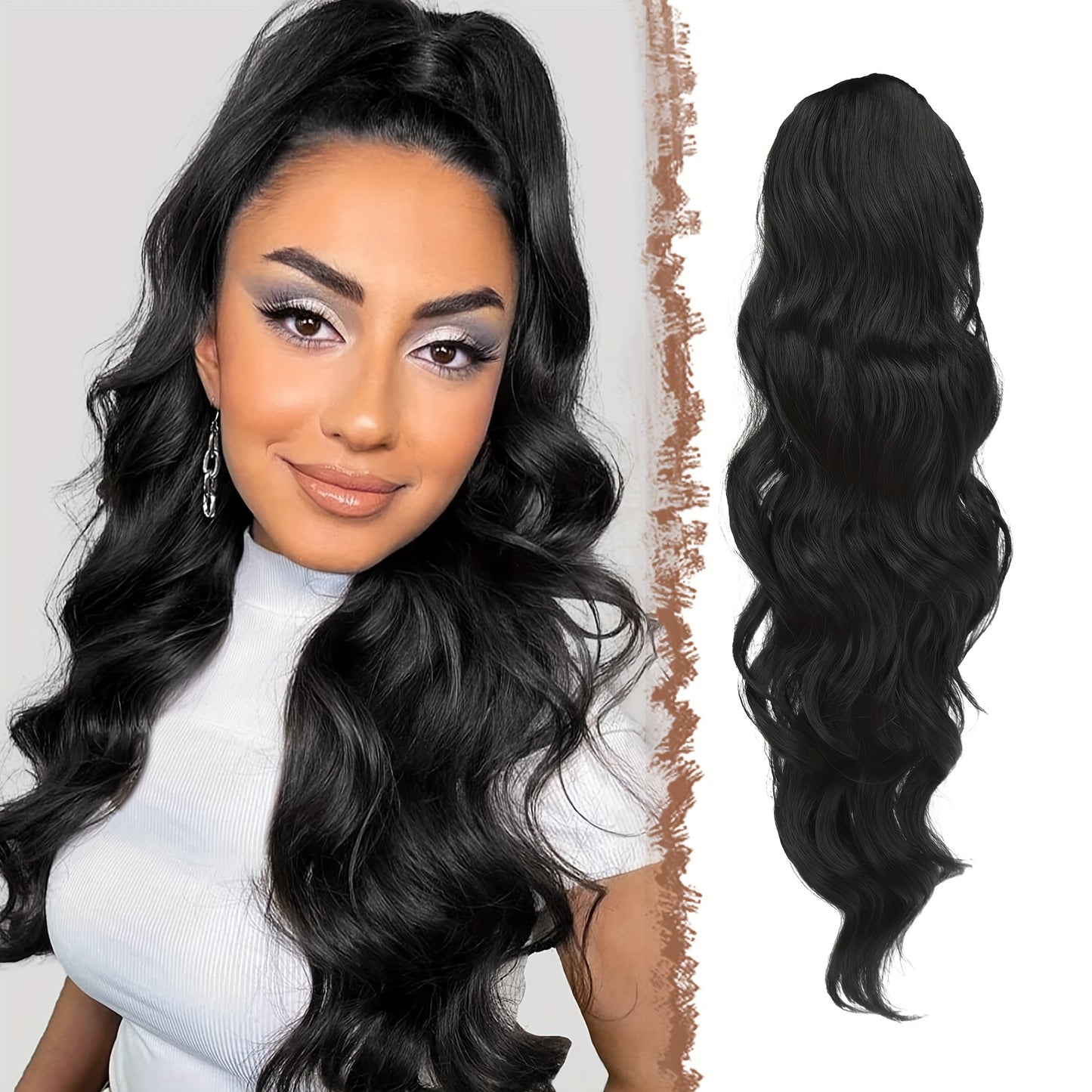 FESHFEN Long Ponytail Extension Curly Wavy Clip In Synthetic Hairpieces Drawstring Ponytail Pony Tail Hairpiece Hair Pony Extension For Women Girls