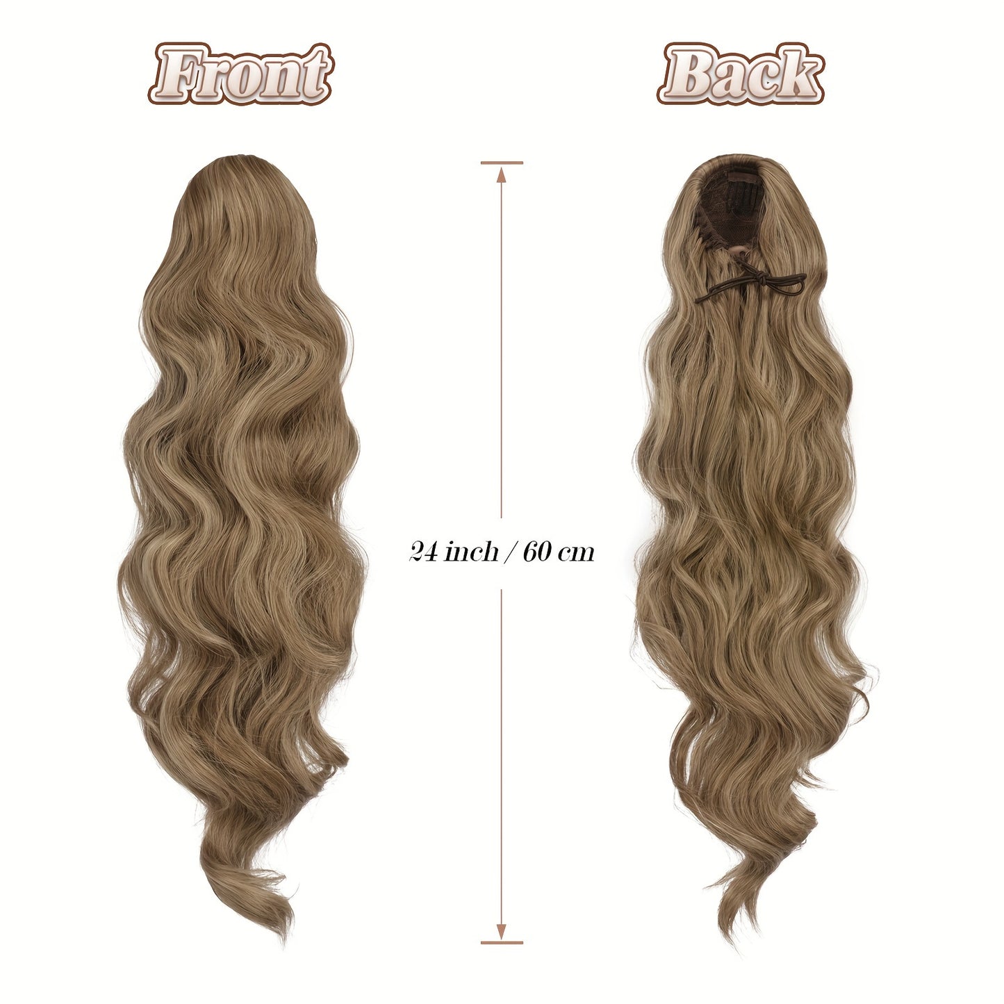 FESHFEN Long Ponytail Extension Curly Wavy Clip In Synthetic Hairpieces Drawstring Ponytail Pony Tail Hairpiece Hair Pony Extension For Women Girls