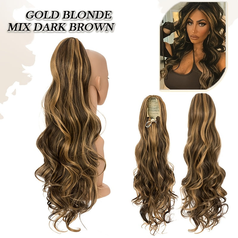 Long Curly Wavy Hair Piece Synthetic Pony Tail Extensions For Women Highlight Balayage