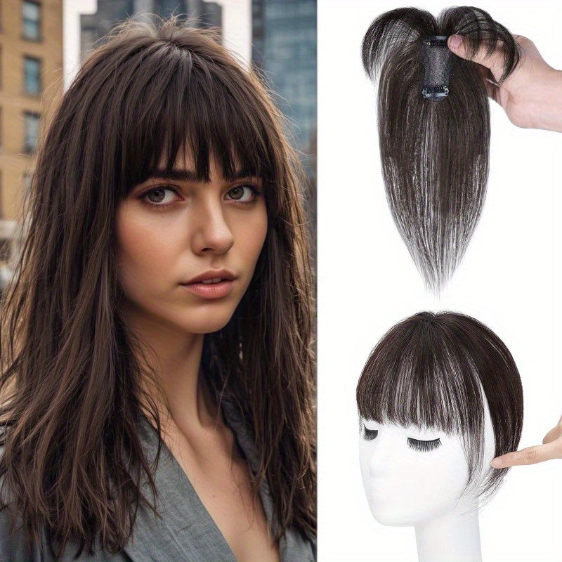 1pc Human Hair T-Shaped Wig Block Cover with French Bangs - Straight Hair Hair Topper for Women & Men, Real Human Hair, Easy to Tidy & Match Styles, Elegant Design for All Ethnicities, Hair Wig, Versatile Hairstyle Enhancer, Secure Fit Cap